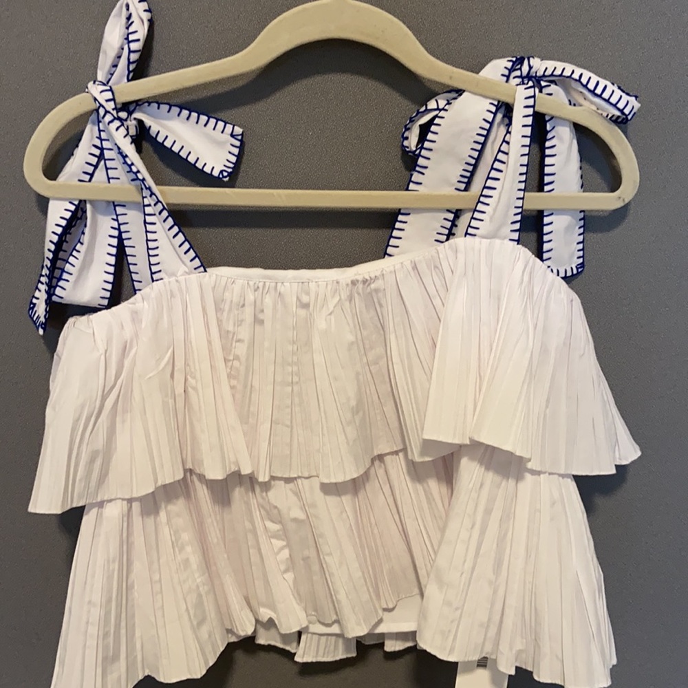 SALONI white ruffle babydoll top